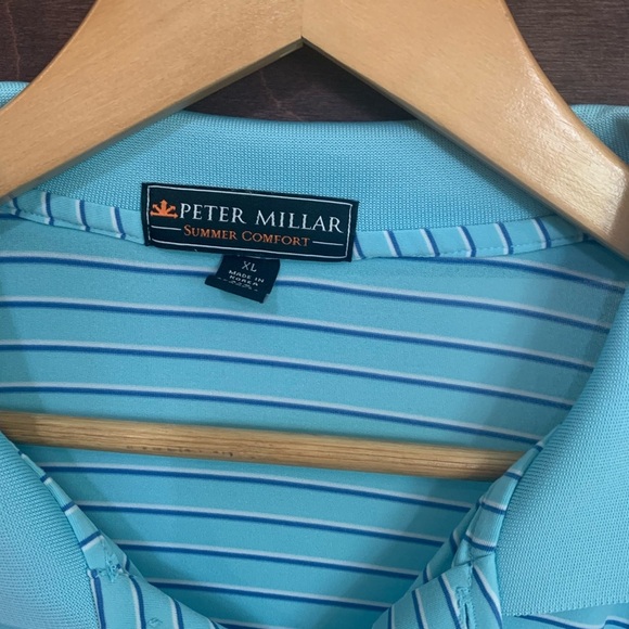 Peter Millar Summer Comfort Polo Shirt Blue stripeSize XL Stretch - Picture 2 of 4